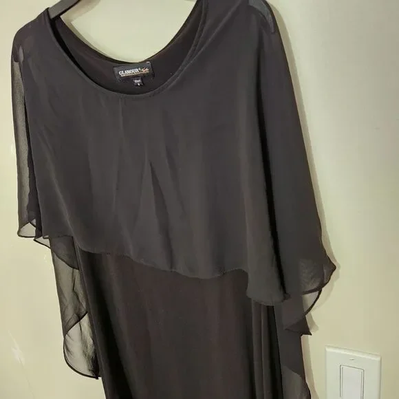 Glamour Night Dress Size 8 Attached Sheer Cape Stretch Cocktail Dress - Picture 6 of 13